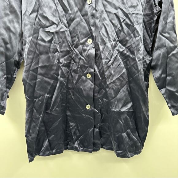Vintage Y2K 100% Silk Navy Blue Long Sleeve Button Down Shirt Size S - Picture 3 of 9